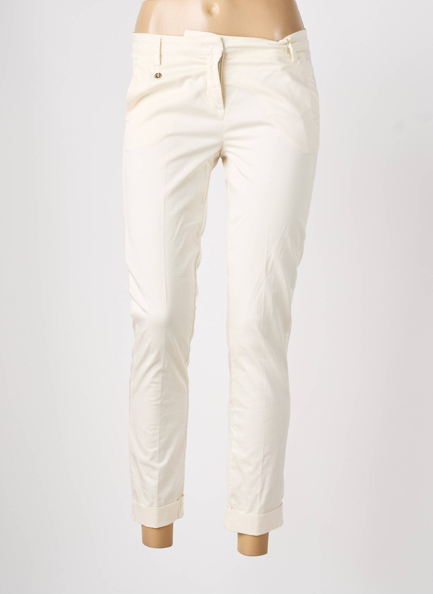Pantalon chino tissage popeline taille normale beige MANILA GRACE femme