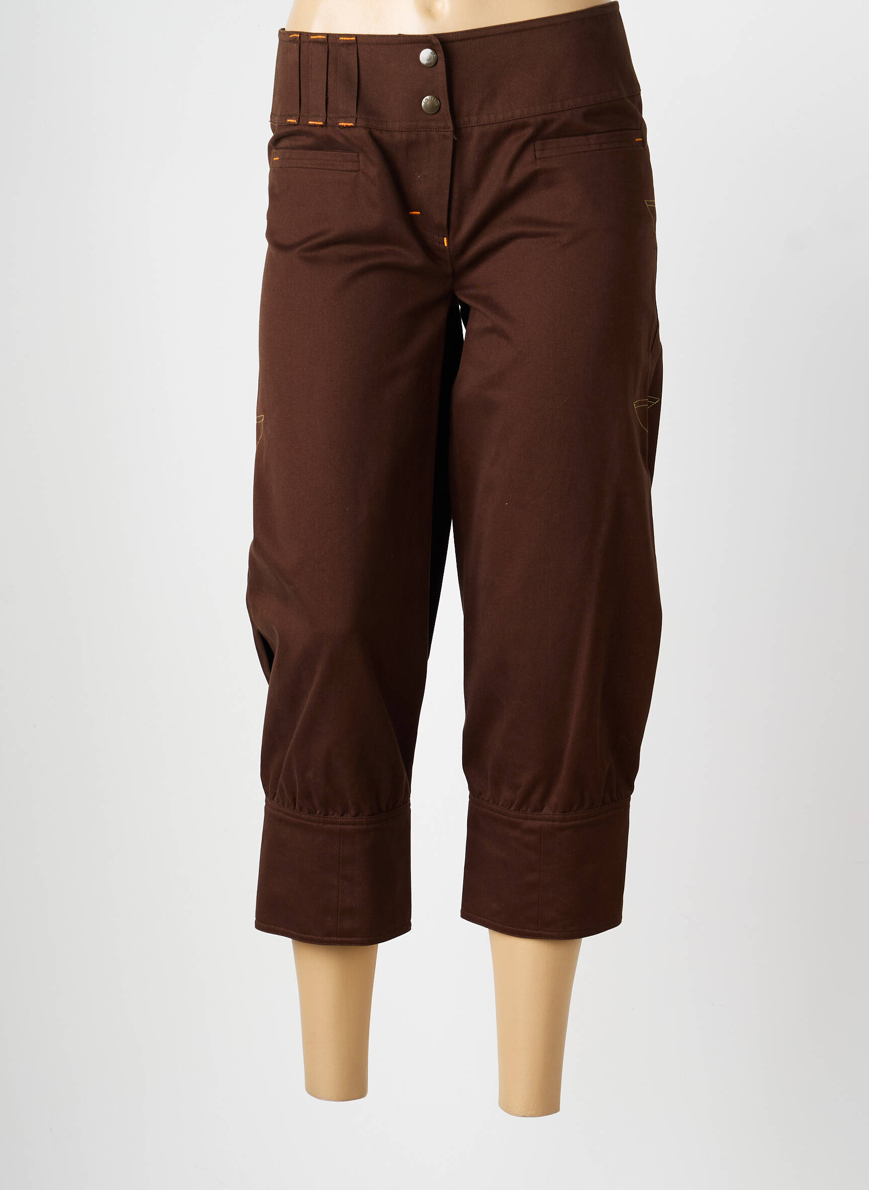 Pantacourt taille haute taille haute marron ZNJ femme