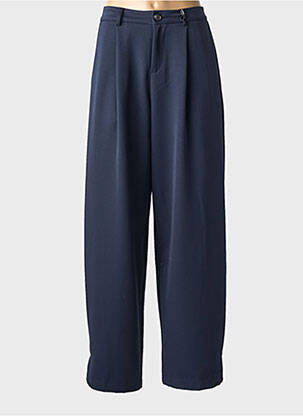 Pantalon large tissage popeline taille haute bleu LUMINA femme