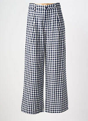 Pantalon large tissage popeline taille haute bleu FEELHOO femme
