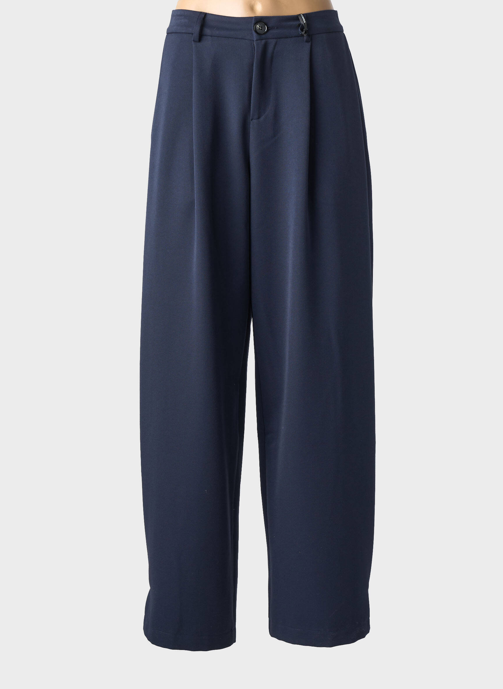 Pantalon large tissage popeline taille haute bleu LUMINA femme