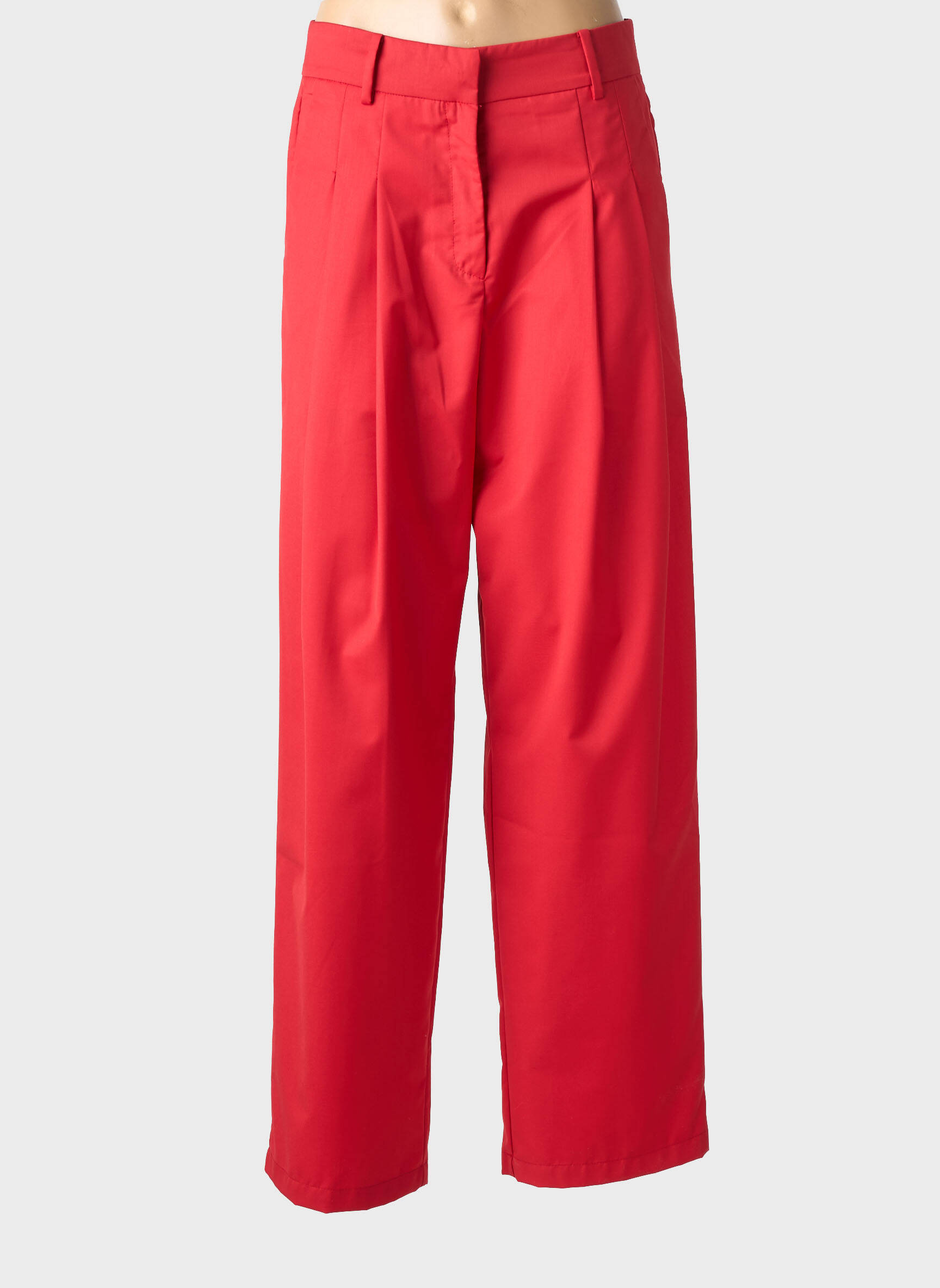 Pantalon large tissage popeline taille haute rouge GARCONNE femme