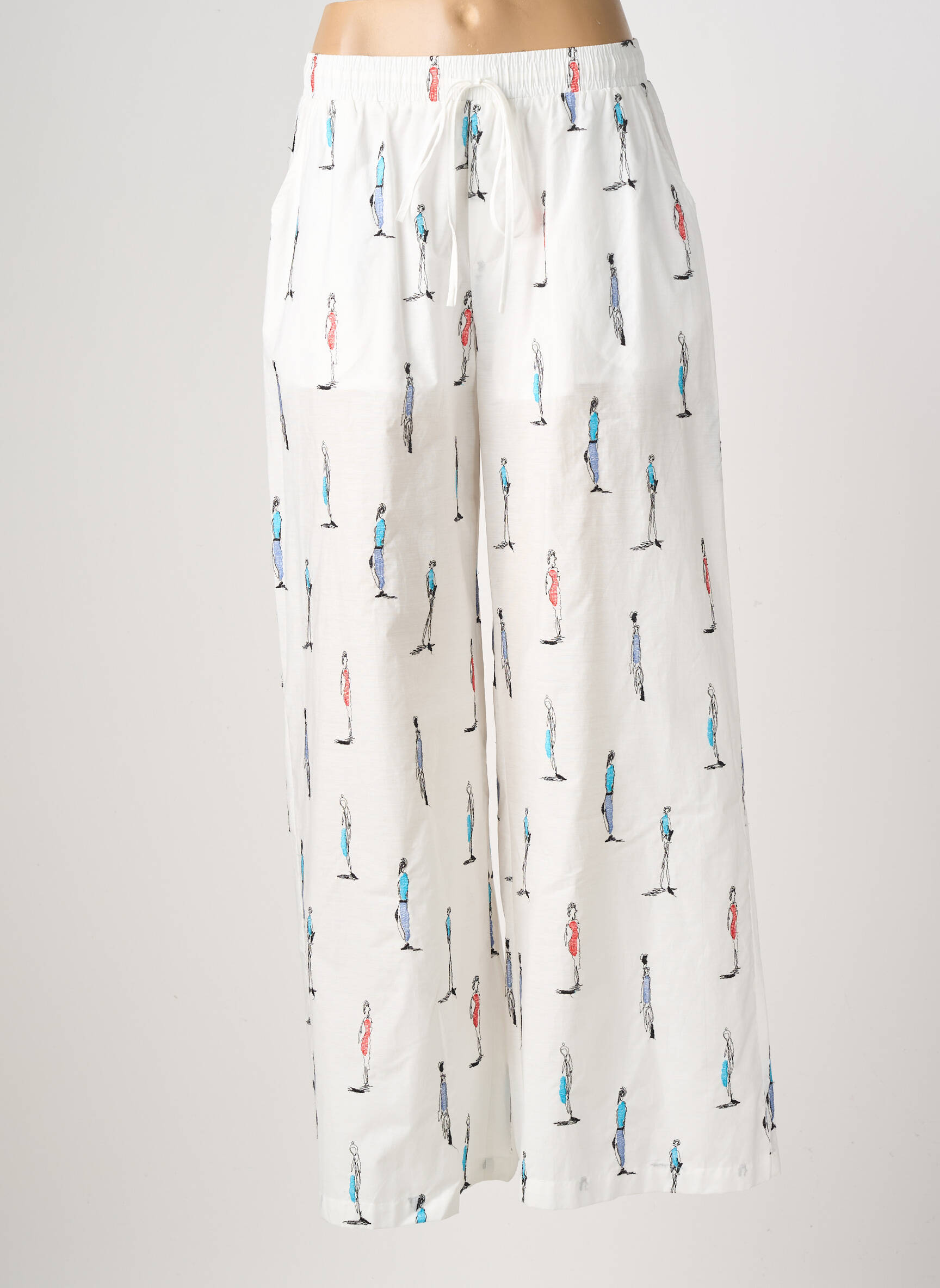 Pantalon large tissage popeline taille normale blanc LUMINA femme