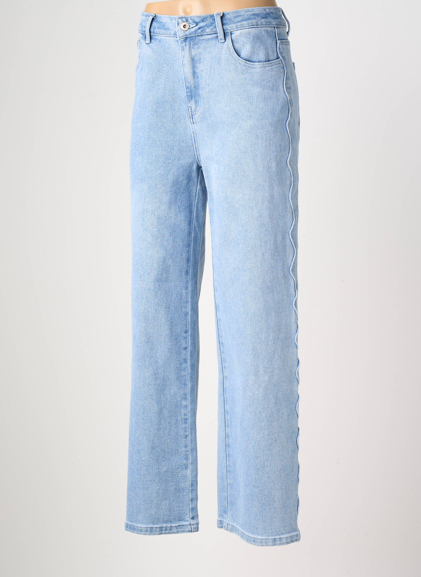 Jeans coupe large stretch taille haute bleu MUSY MUSE femme