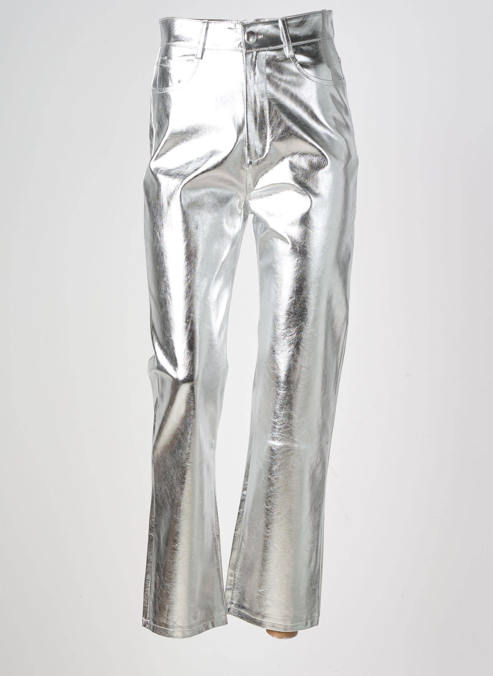 Pantalon droit taille haute taille haute argent DAPHNEA femme