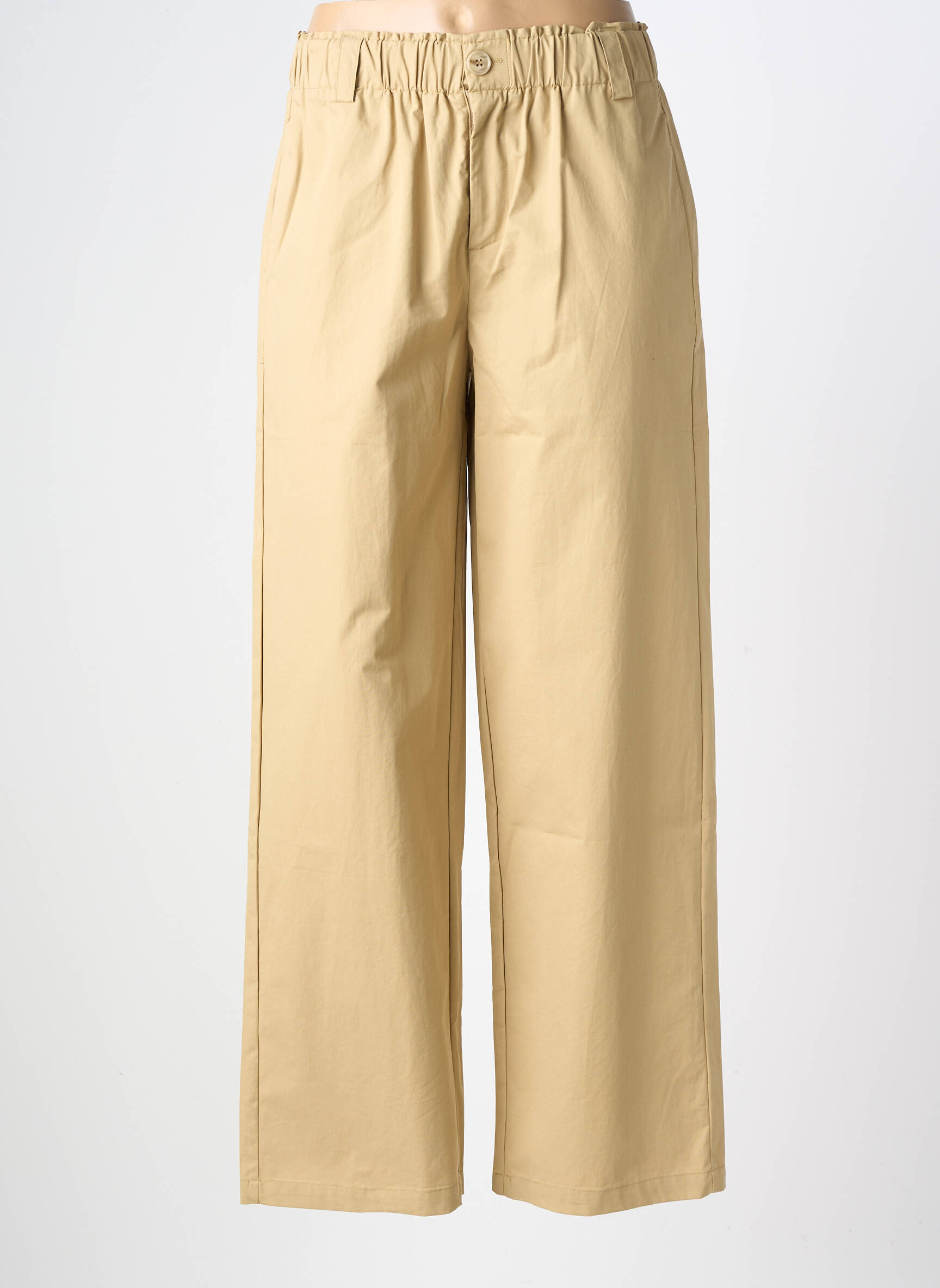 Pantalon large tissage popeline taille haute beige COLOR BLOCK femme