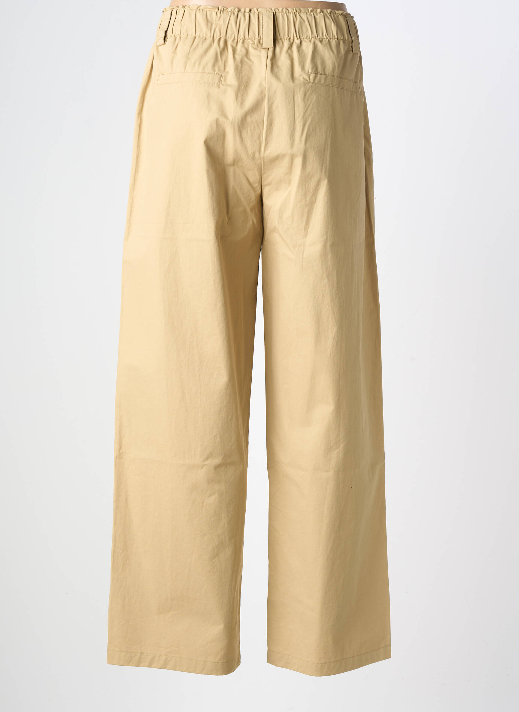 Pantalon large tissage popeline taille haute beige COLOR BLOCK femme