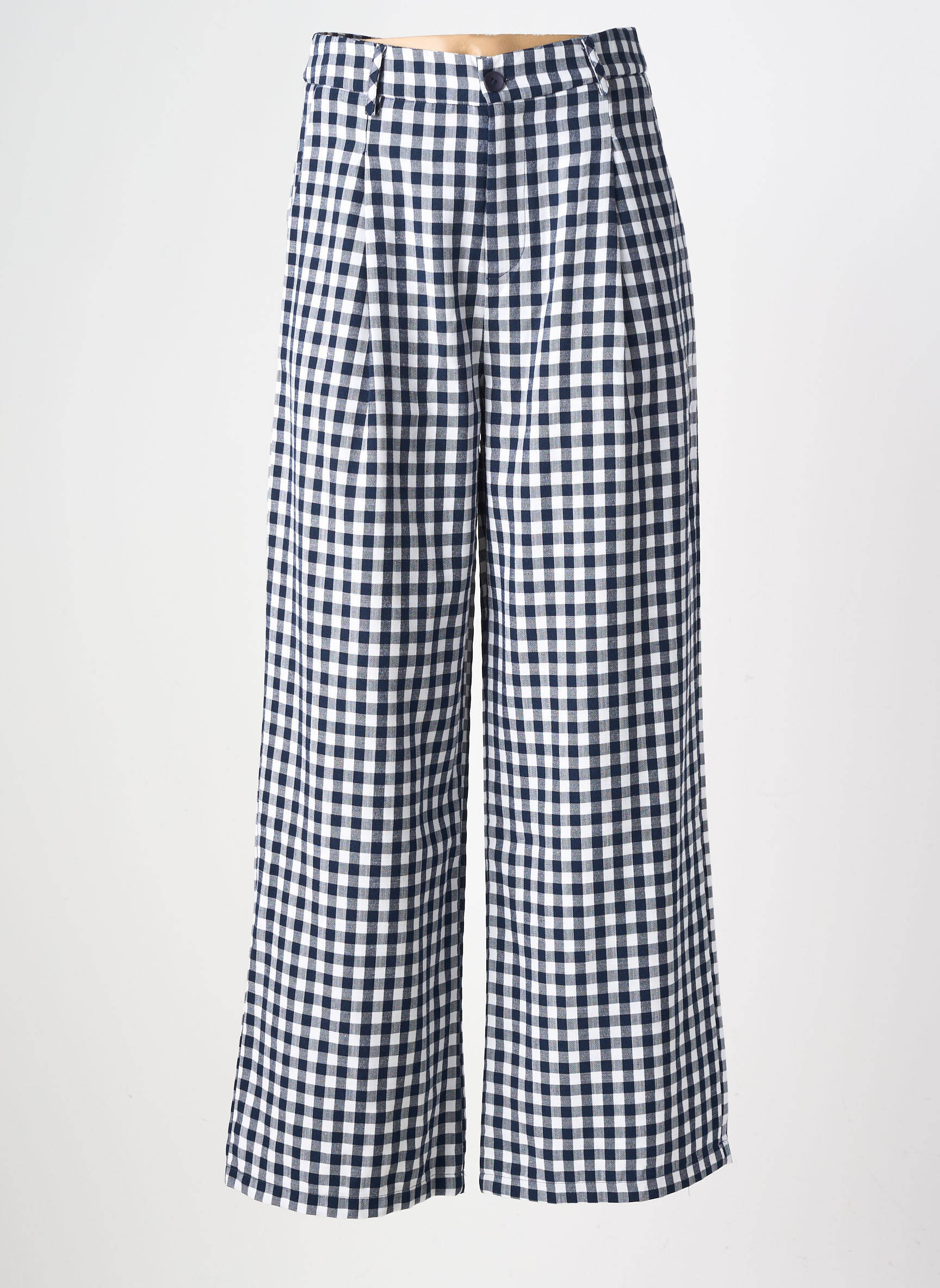 Pantalon large tissage popeline taille haute bleu FEELHOO femme