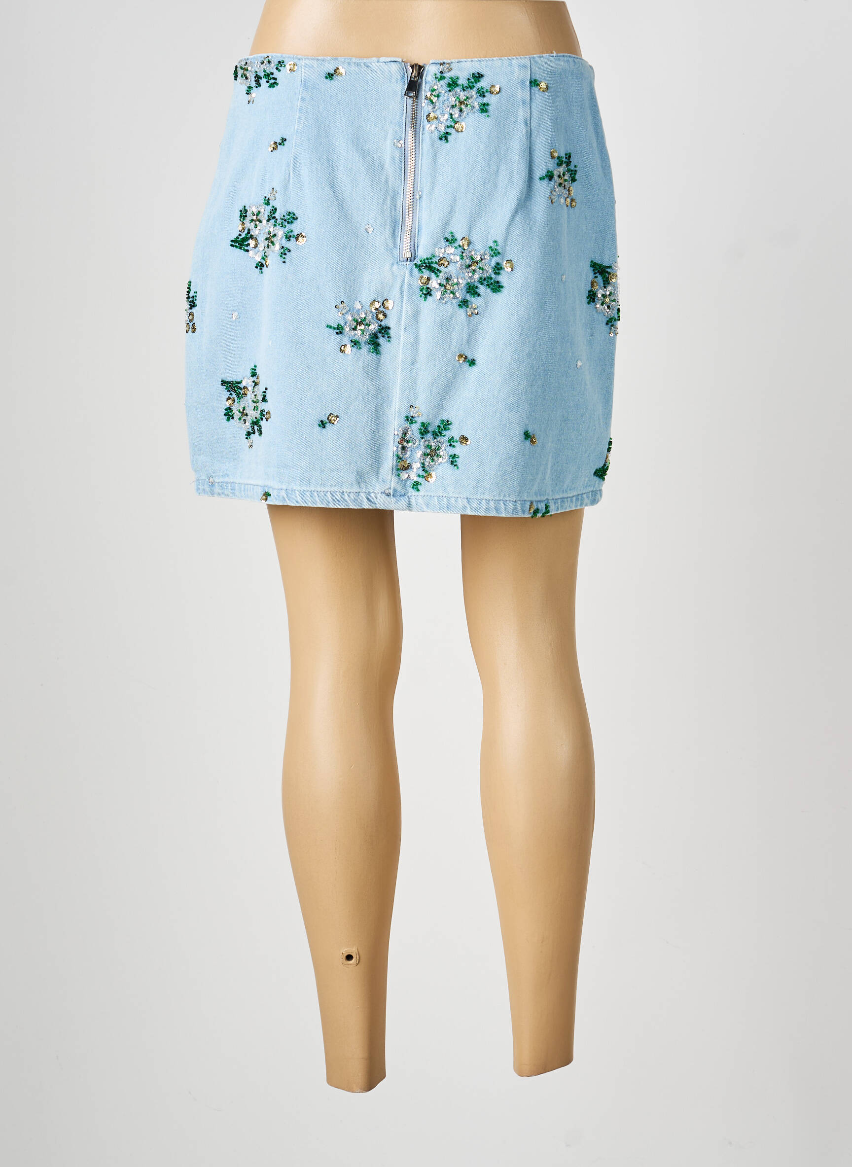 Jupe courte fermeture zippée au dos bleu DAPHNEA femme
