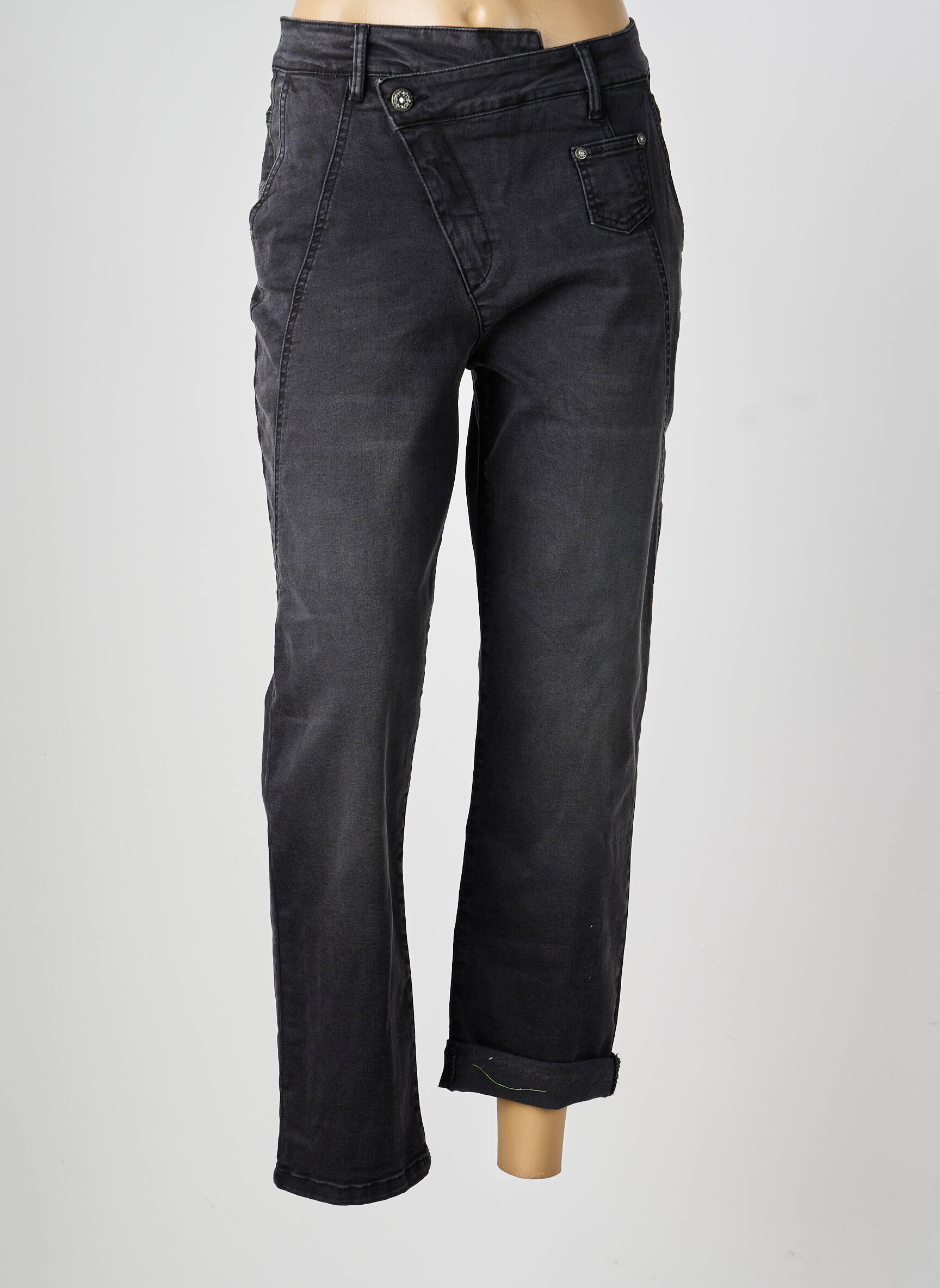 Jeans coupe droite stretch taille normale noir INDIES femme