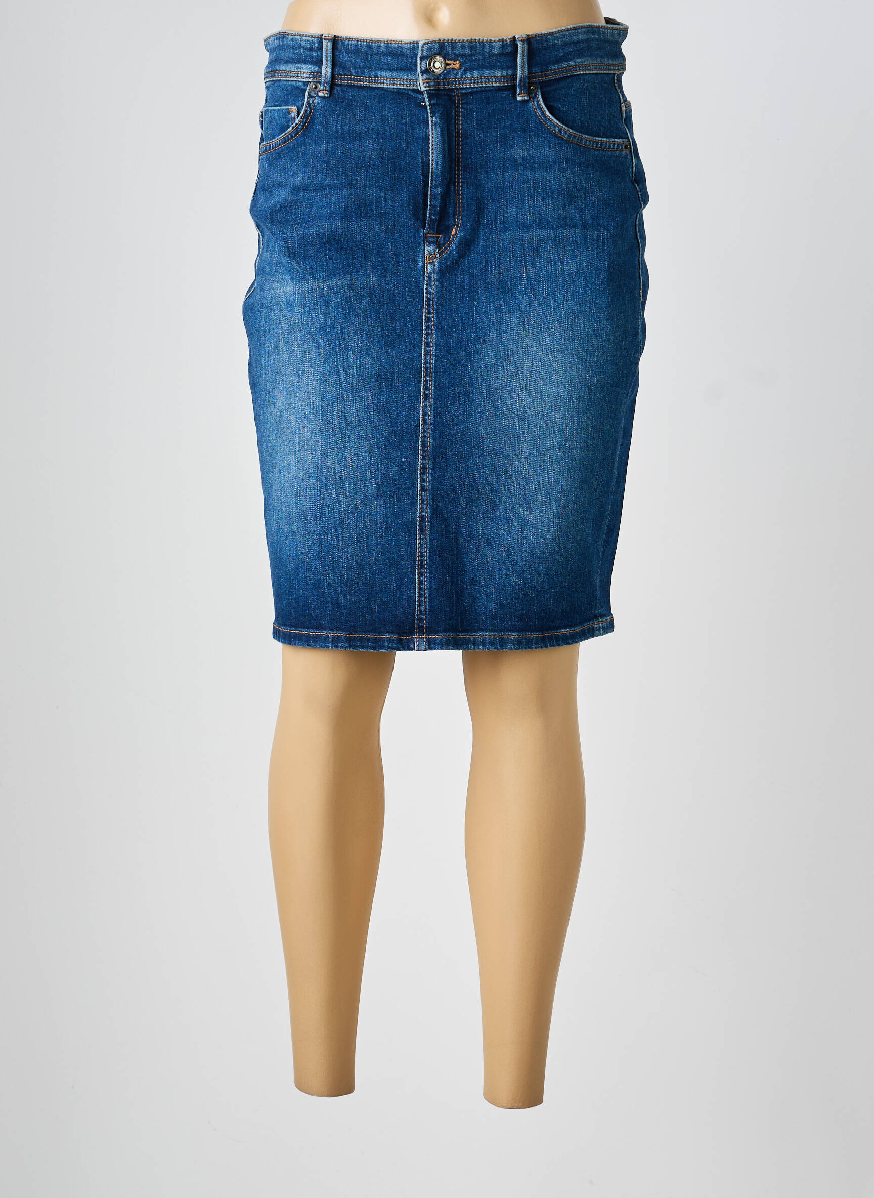 Jupe mi-longue stretch bleu MARC CAIN femme