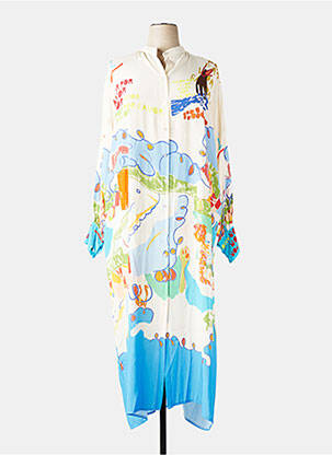 Robe longue imprimé fantaisie manches longues beige SENES femme