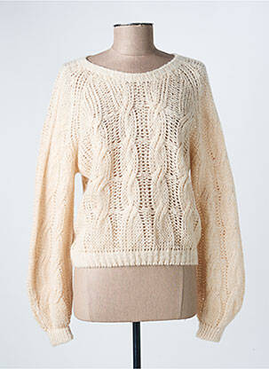 Pull maille ajourée manches longues beige LUK AP femme