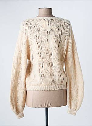 Pull maille ajourée manches longues beige LUK AP femme