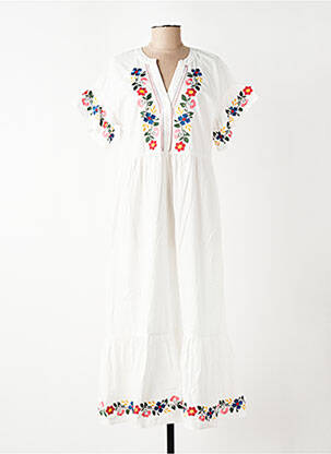 Robe longue coupe évasée manches courtes blanc OBJECT femme