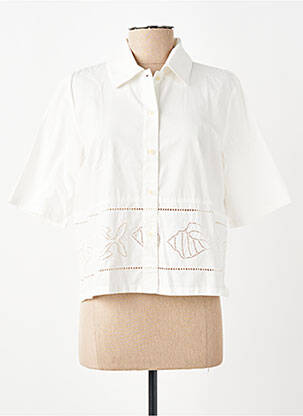 Chemisier tissage crêpe manches courtes blanc THINKING MU femme