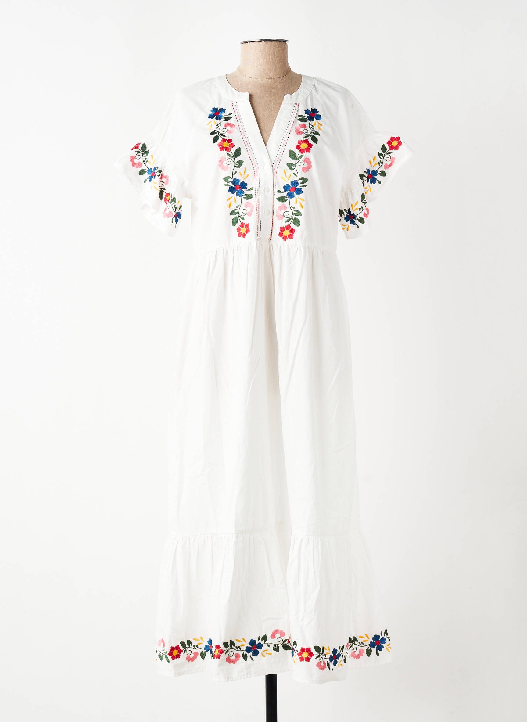 Robe longue coupe évasée manches courtes blanc OBJECT femme
