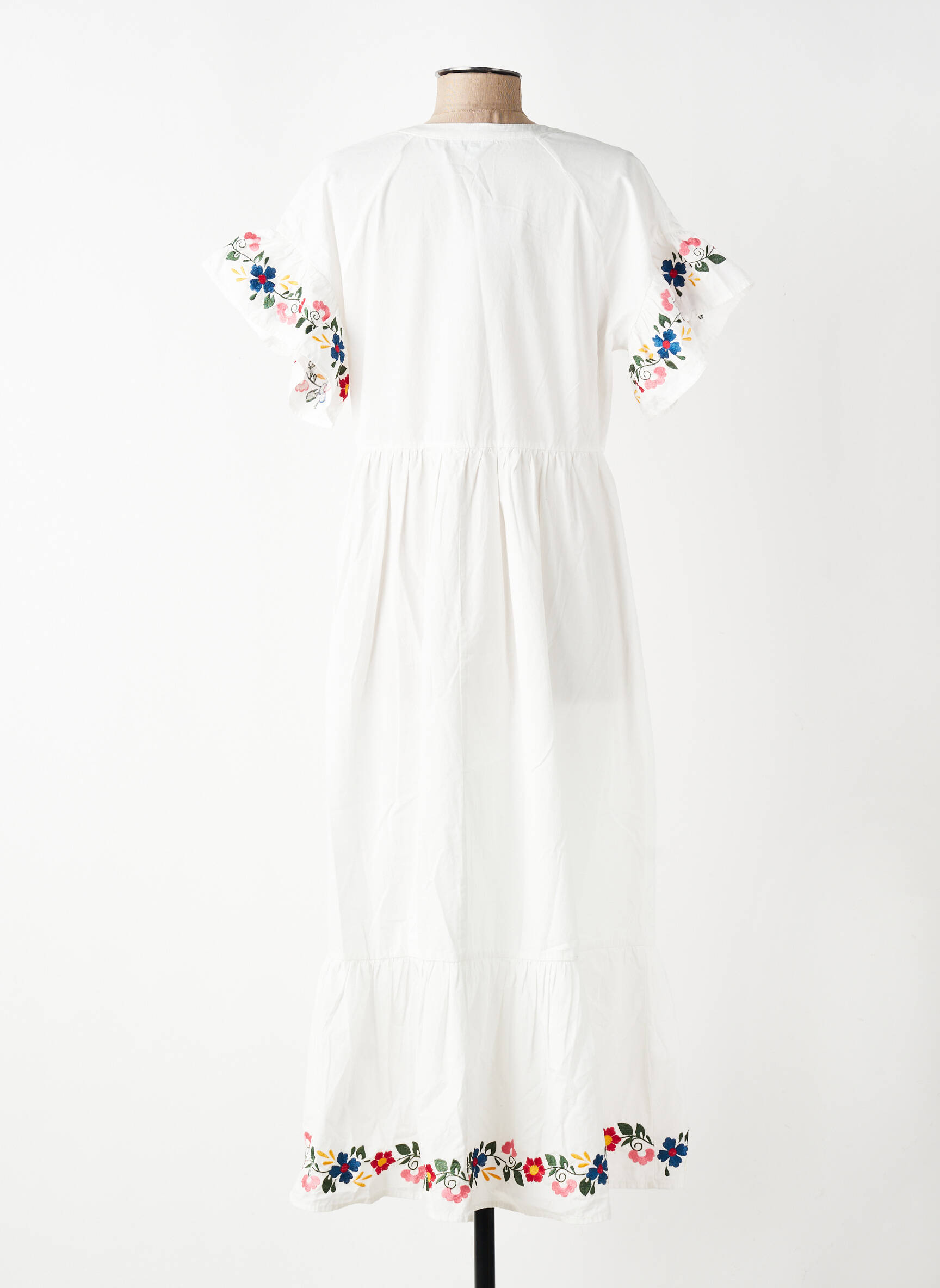 Robe longue coupe évasée manches courtes blanc OBJECT femme