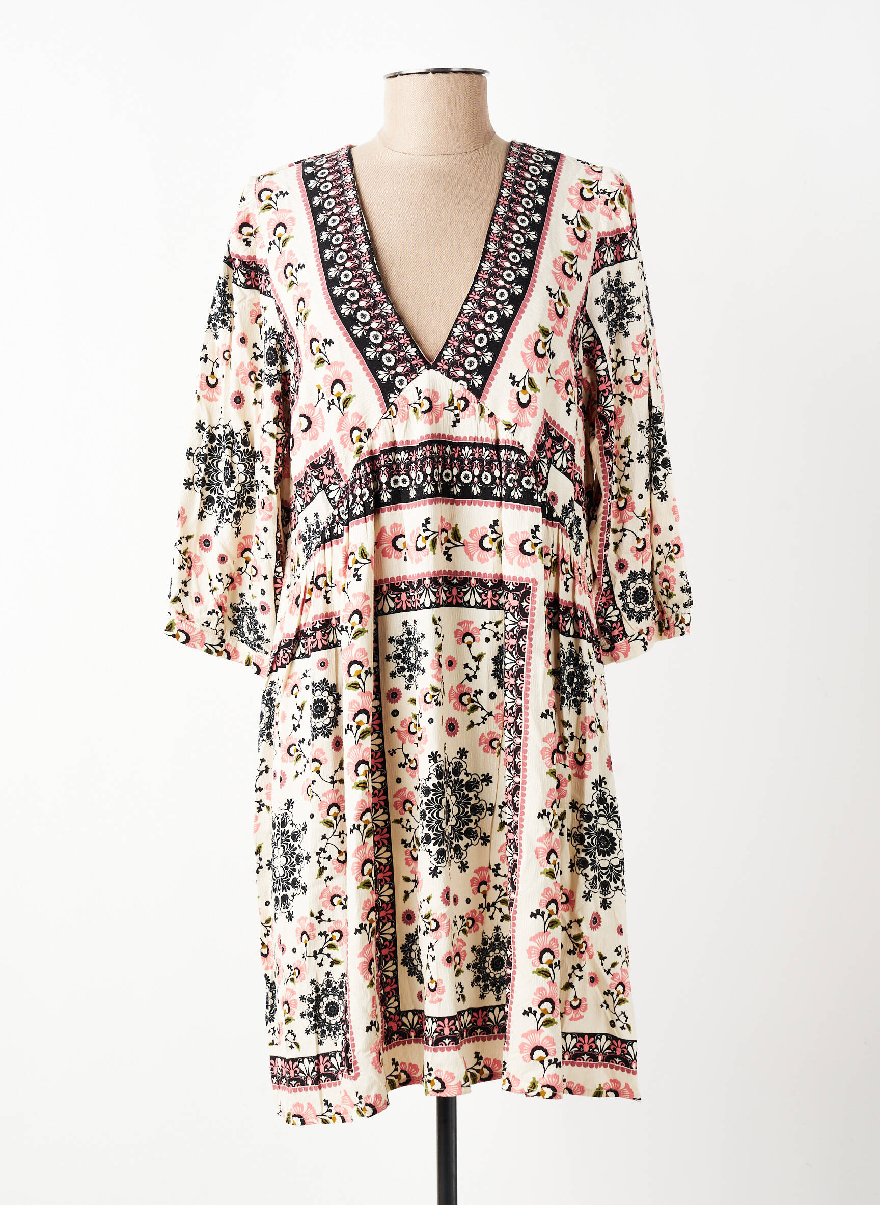 Robe courte manches 3/4 manches 3/4 beige GRACE & MILA femme