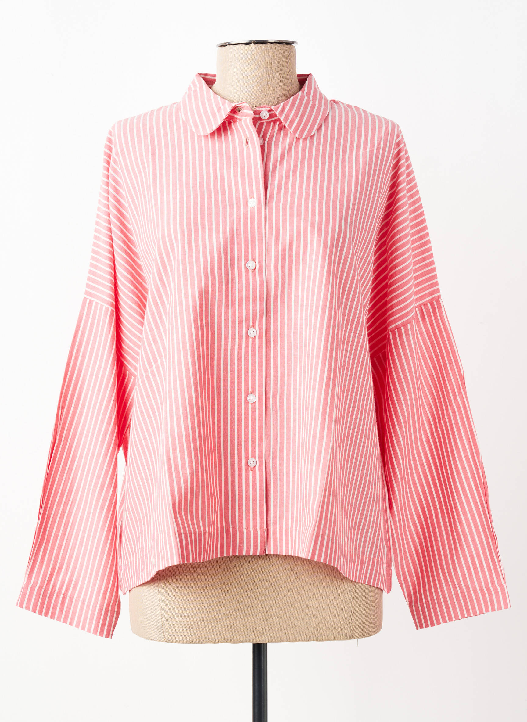 Chemisier tissage popeline manches longues rouge ICHI femme