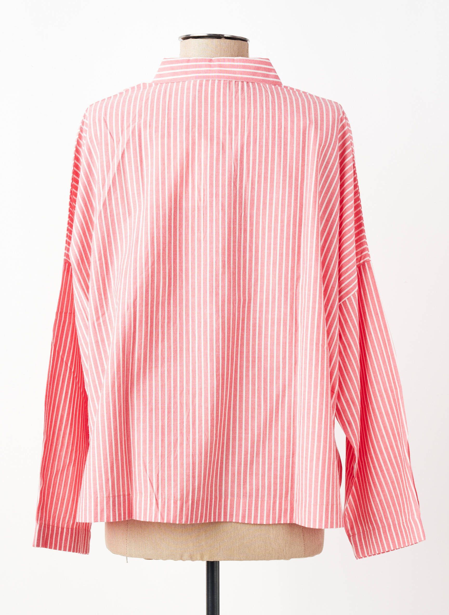 Chemisier tissage popeline manches longues rouge ICHI femme