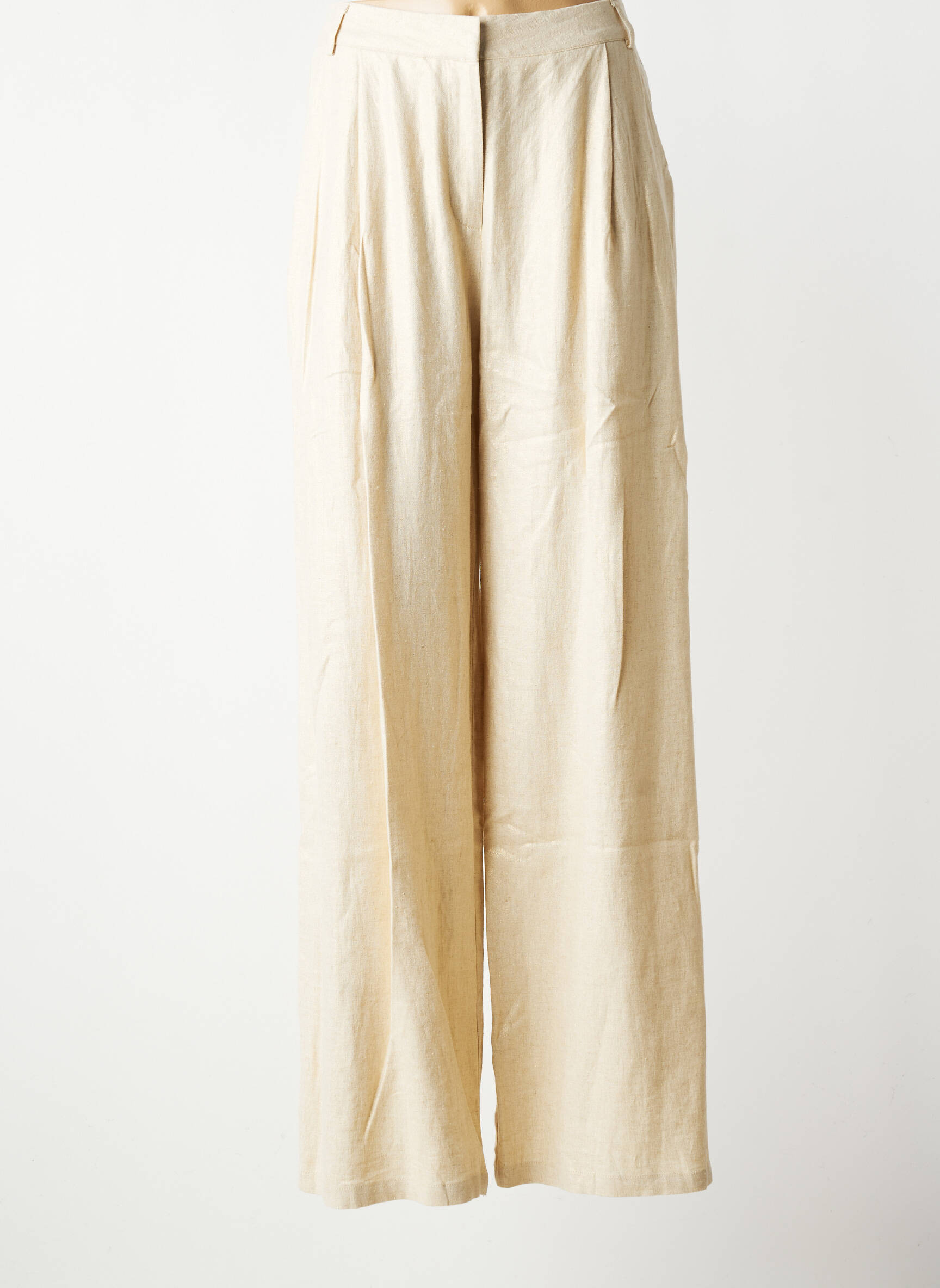 Pantalon large fermeture zippée sous rabat avec crochet taille normale beige LA PETITE ETOILE femme