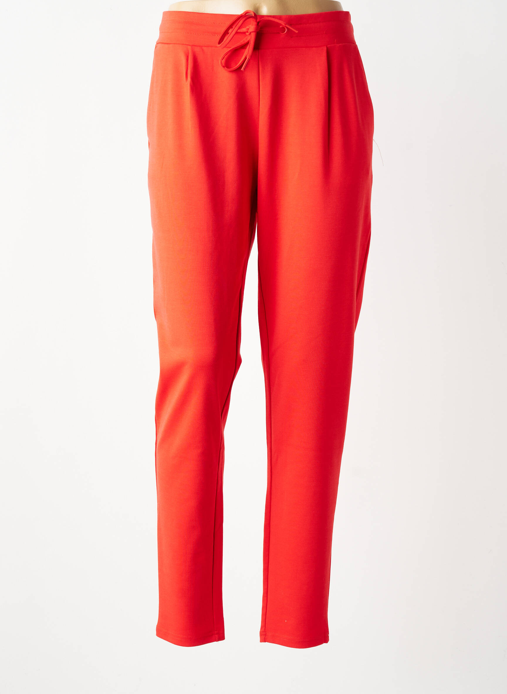 Pantalon droit stretch taille normale rouge ICHI femme