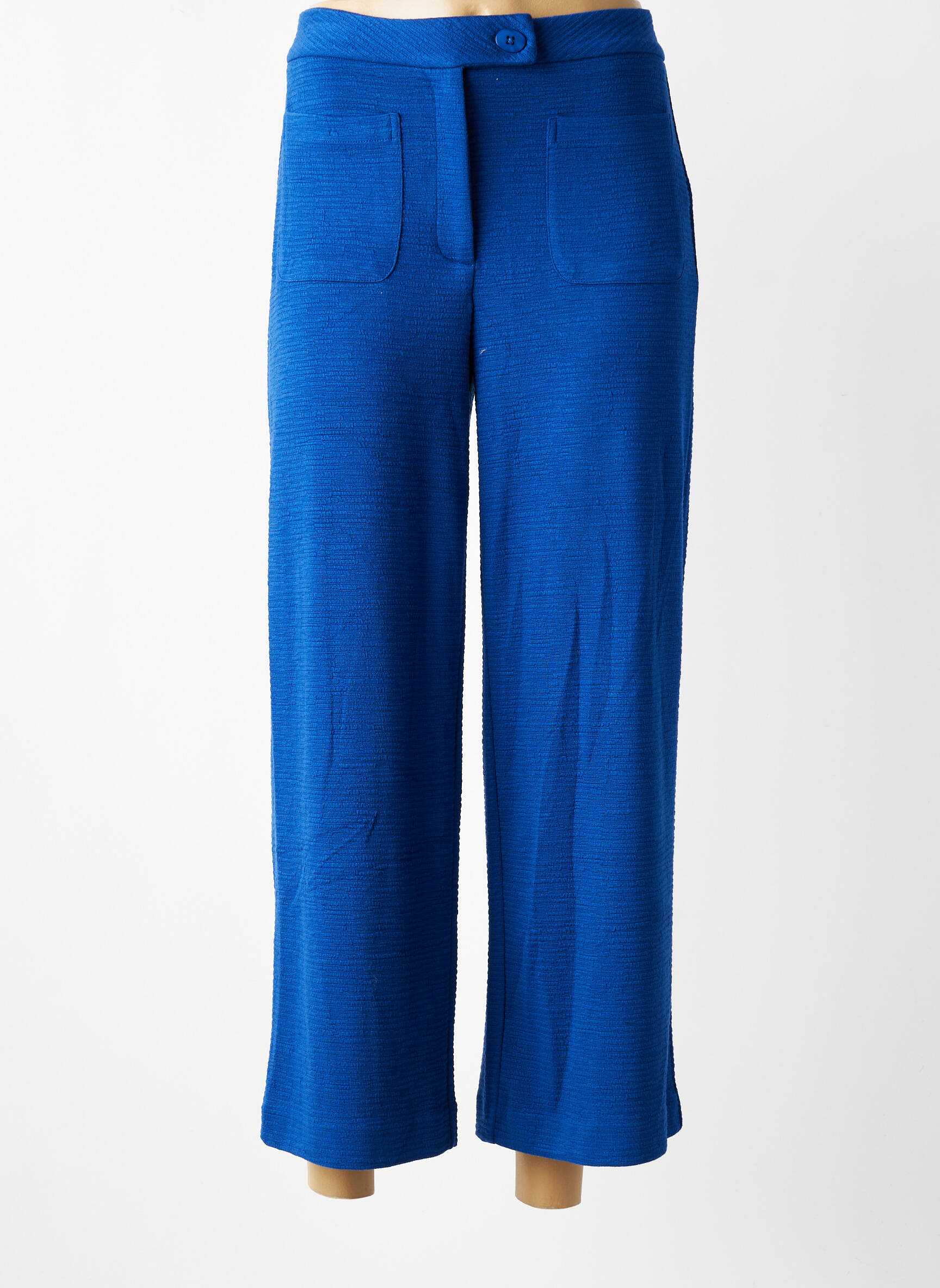 Pantalon large fermeture zippée sous rabat boutonné taille normale bleu ICHI femme