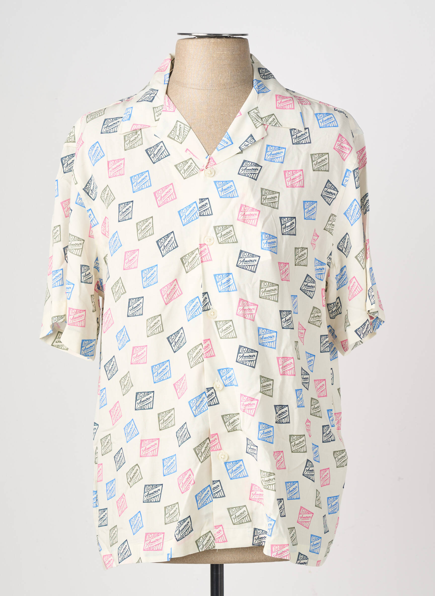Chemise manches courtes col tailleur beige SELECTED homme