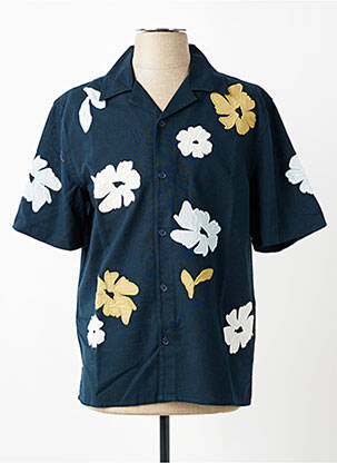 Chemise manches courtes col tailleur bleu WAX homme