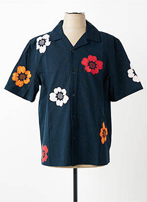 Chemise manches courtes col tailleur bleu WAX homme