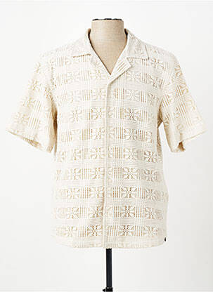 Chemise manches courtes col tailleur beige DSTREZZED homme