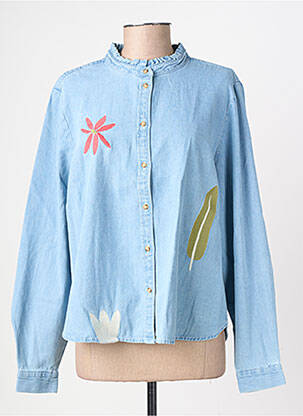 Chemisier coupe droite manches longues bleu ICHI femme