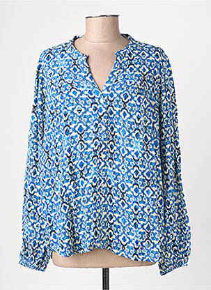 Chemisier tissage crêpe manches longues bleu ICHI femme