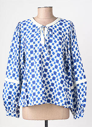 Blouse tissage popeline manches longues bleu ICHI femme
