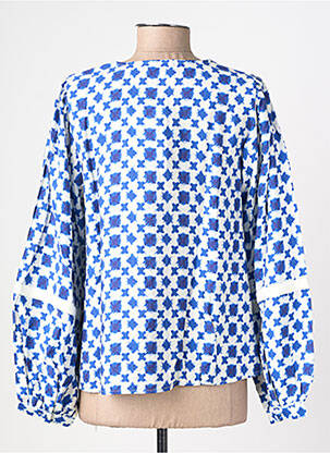 Blouse tissage popeline manches longues bleu ICHI femme