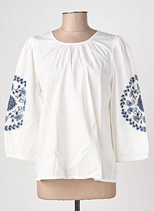 Blouse tissage popeline manches 3/4 blanc ICHI femme