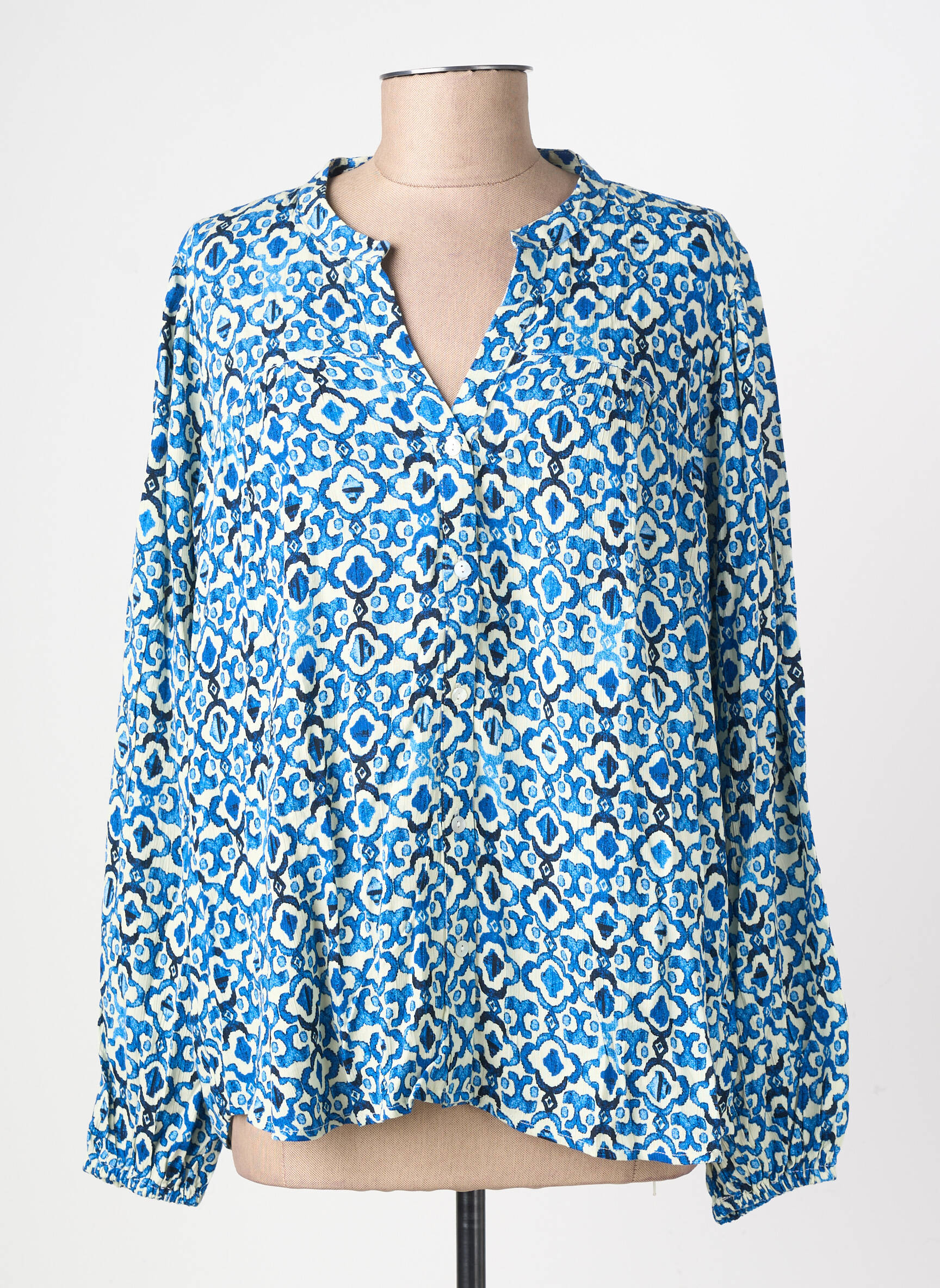 Chemisier Tissage Crêpe Bleu Ichi Femme - 2855891-bleu00 | Modz
