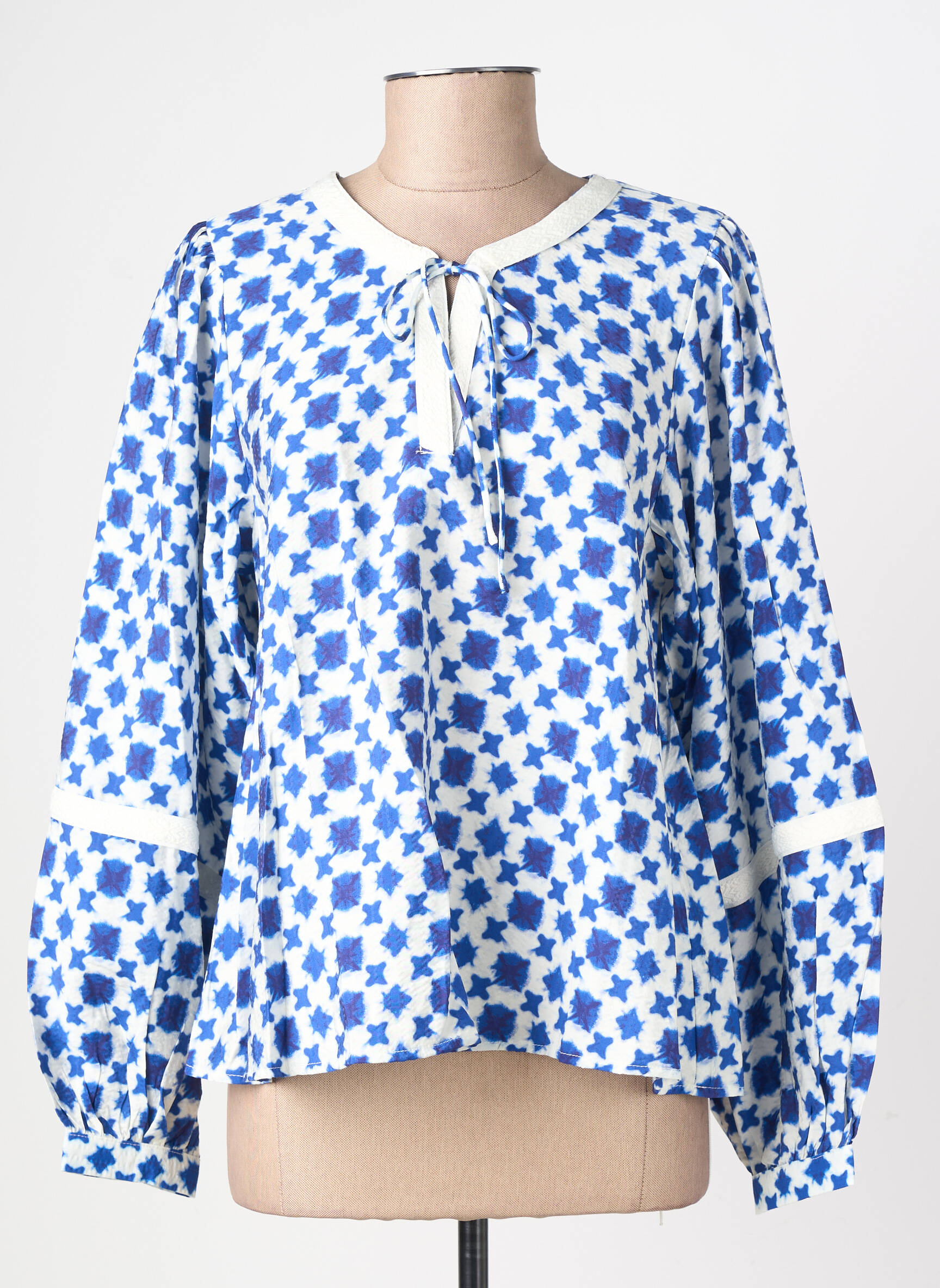 Blouse tissage popeline manches longues bleu ICHI femme