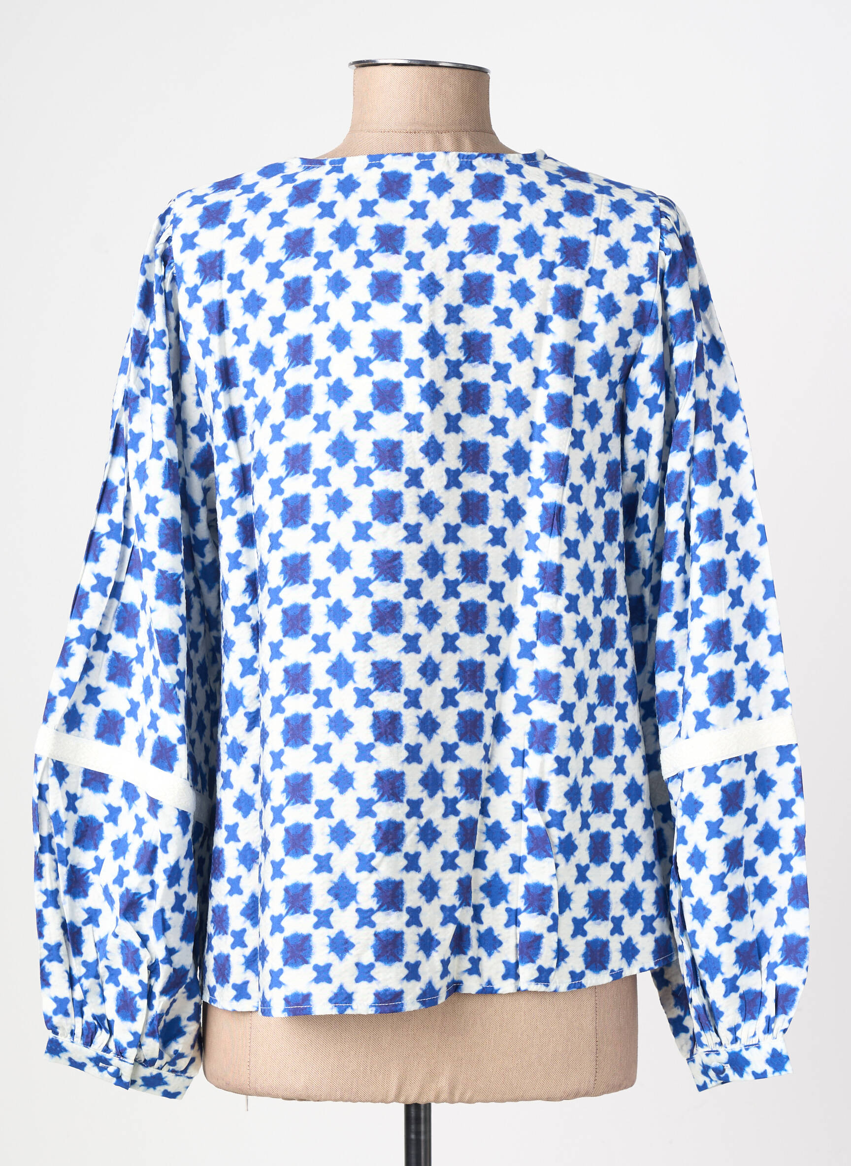 Blouse tissage popeline manches longues bleu ICHI femme