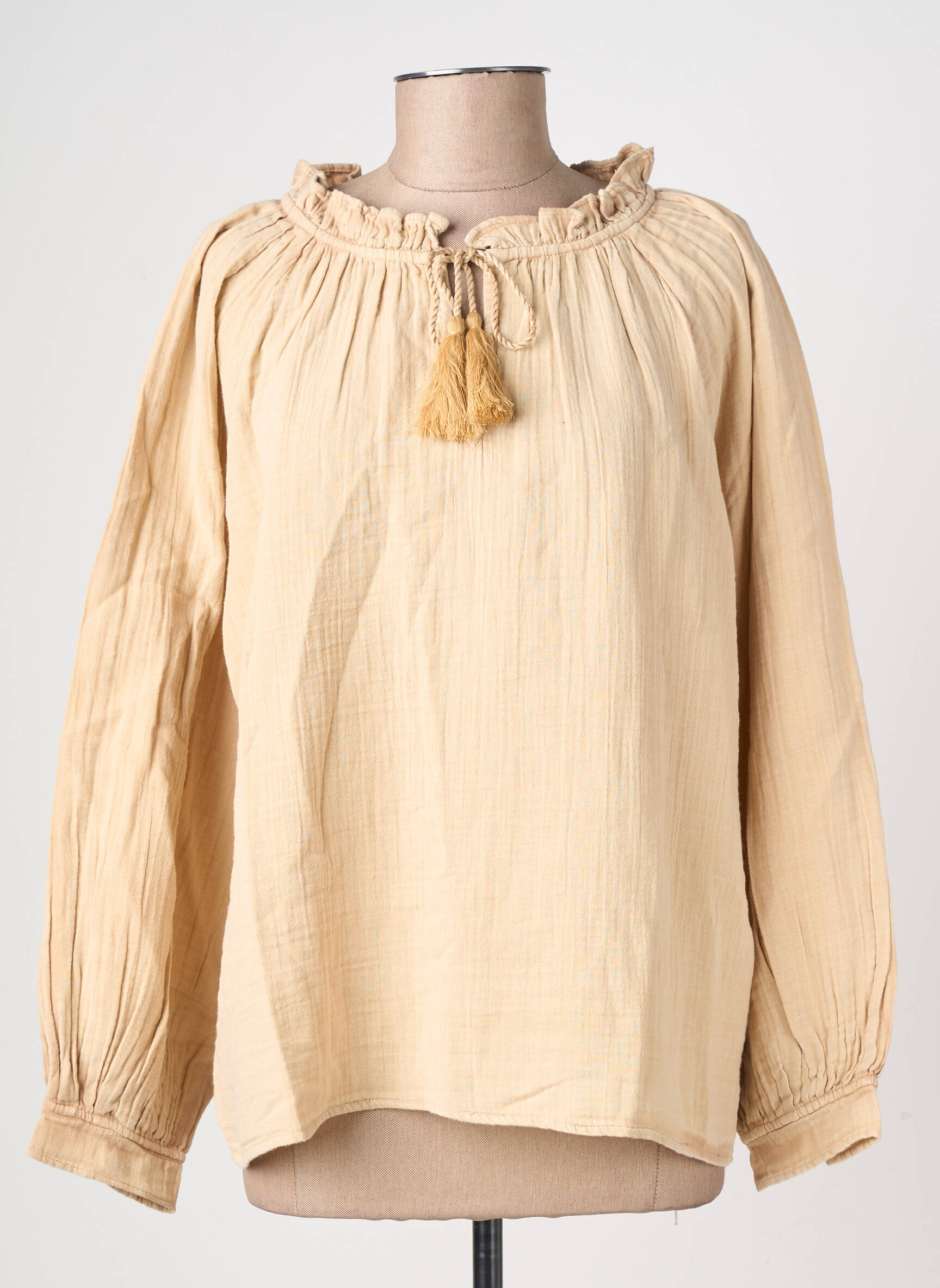 Blouse poignets boutonnés avec fente manches longues beige LA PETITE ETOILE femme
