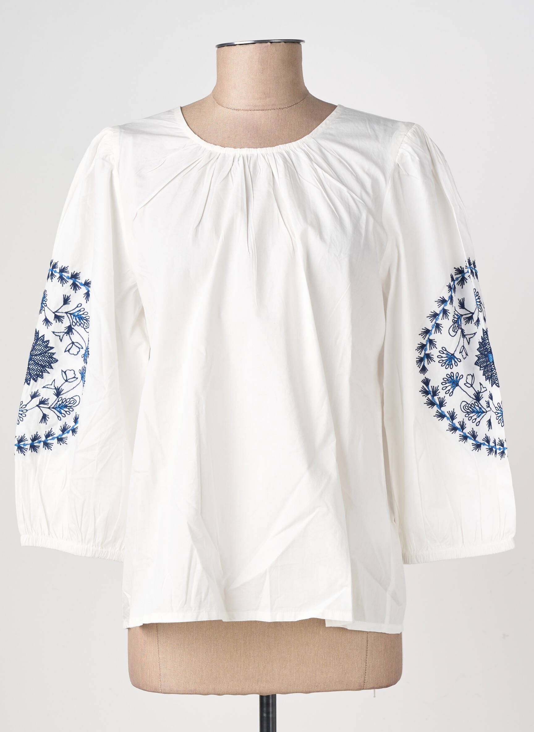 Blouse tissage popeline manches 3/4 blanc ICHI femme