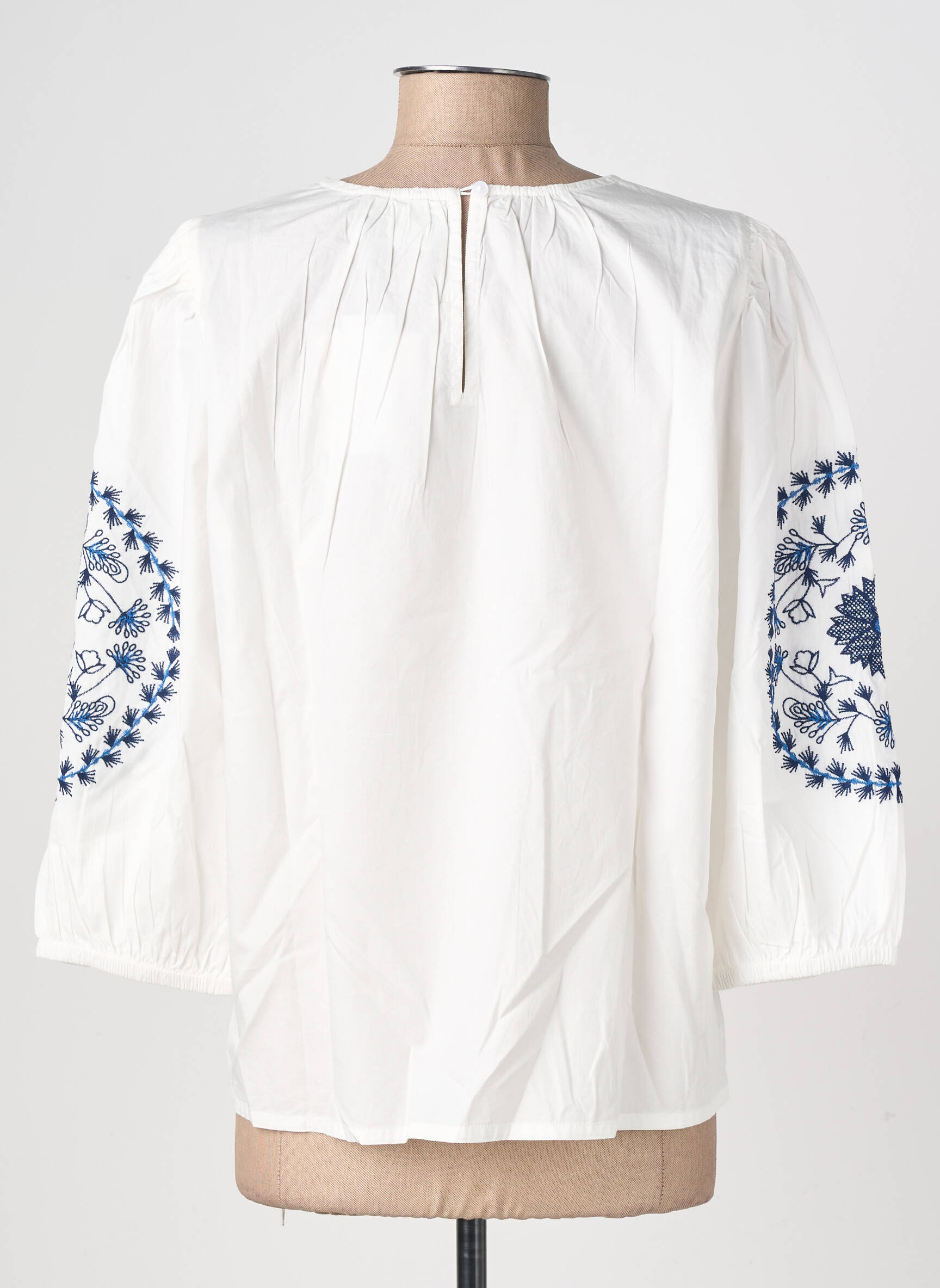 Blouse tissage popeline manches 3/4 blanc ICHI femme