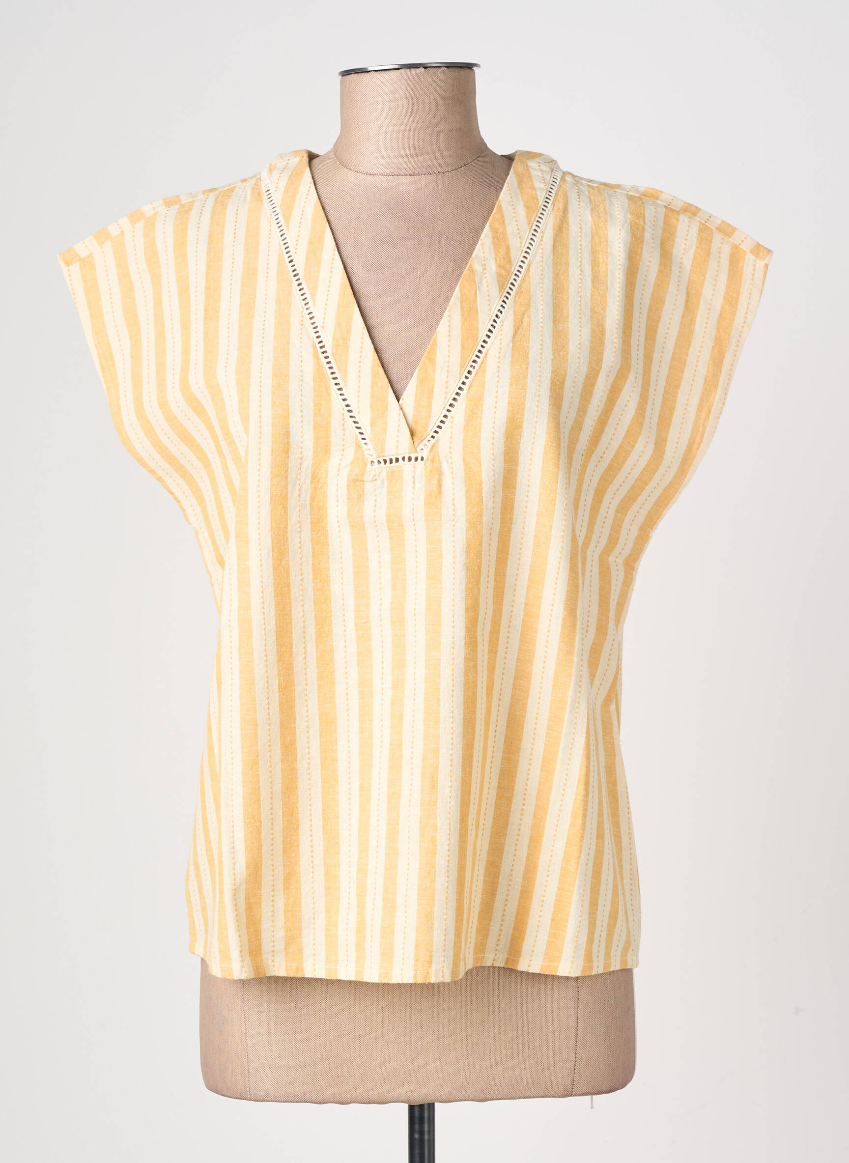 Blouse tissage crêpe manches courtes jaune VILA femme