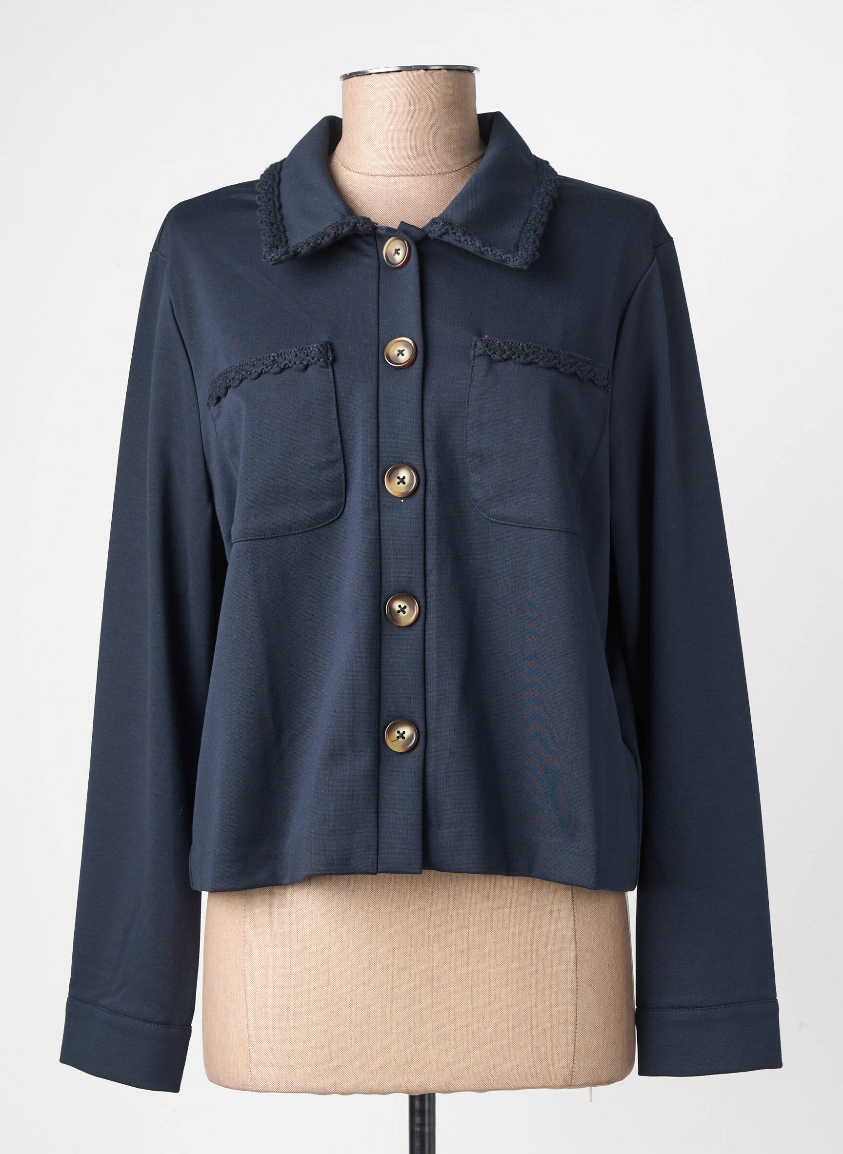 Veste casual poignets boutonnés avec fente bleu ICHI femme
