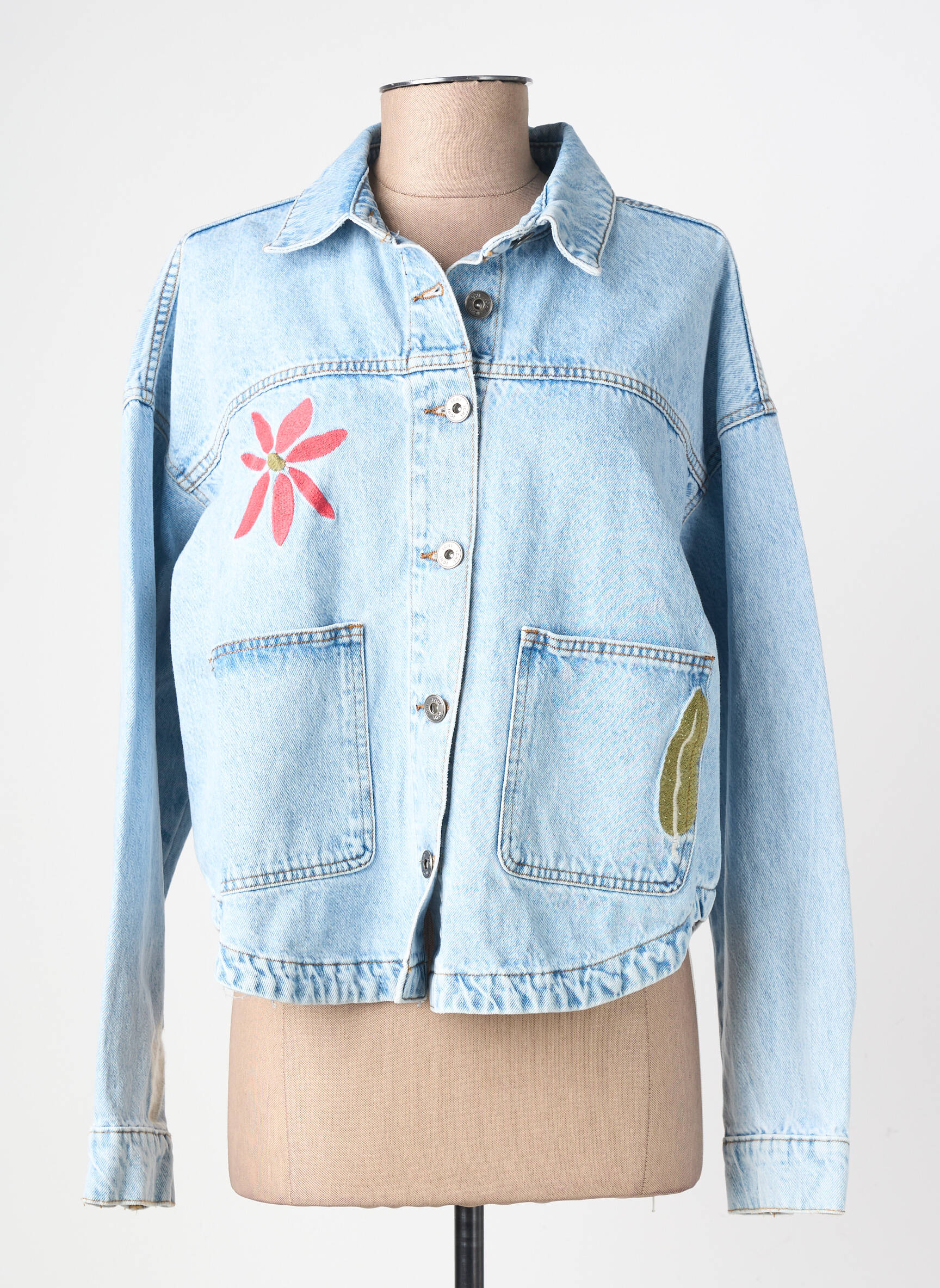Veste casual poignets boutonnés avec fente bleu ICHI femme