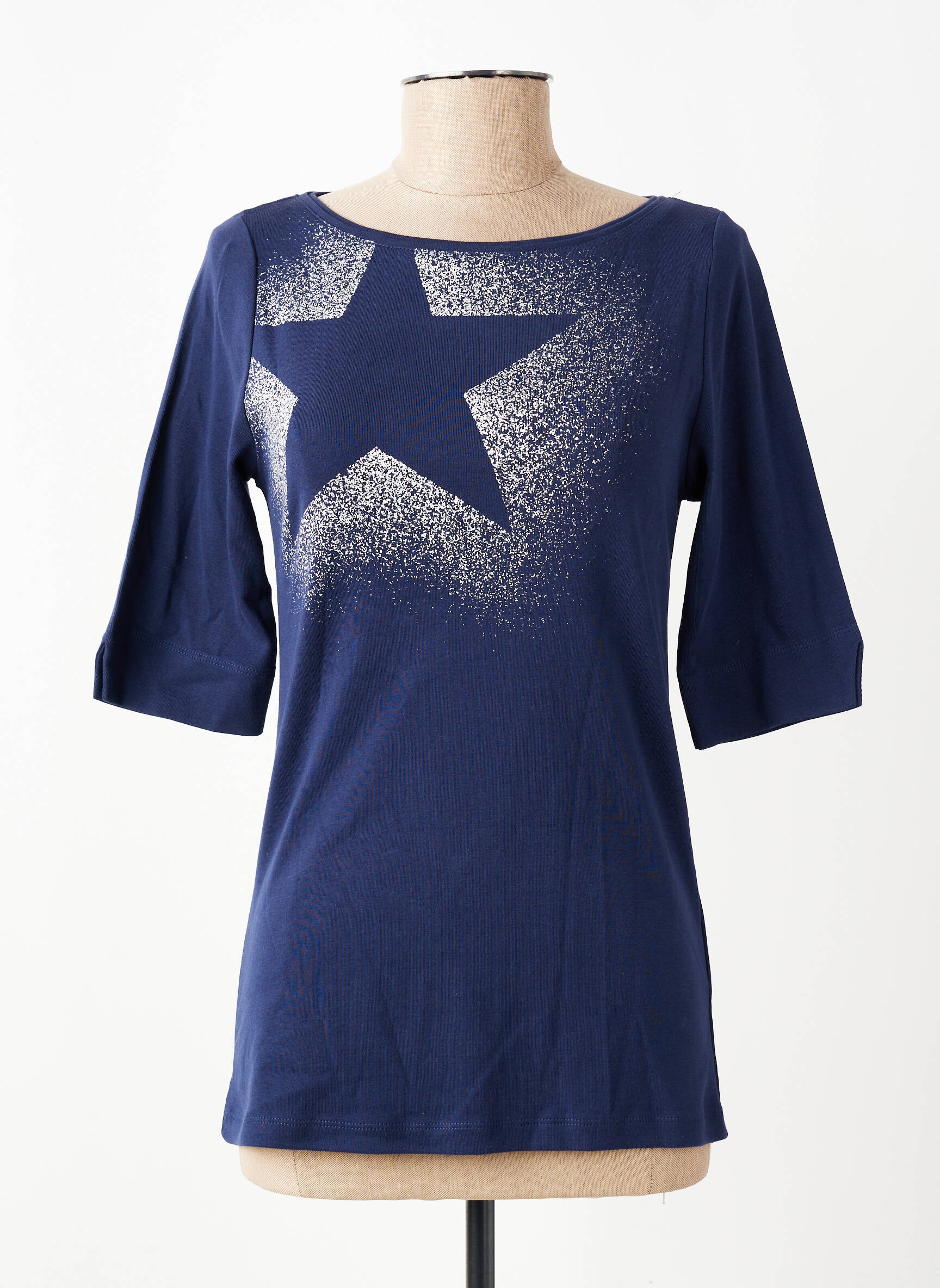 T-shirt sérigraphie manches courtes bleu MARBLE femme