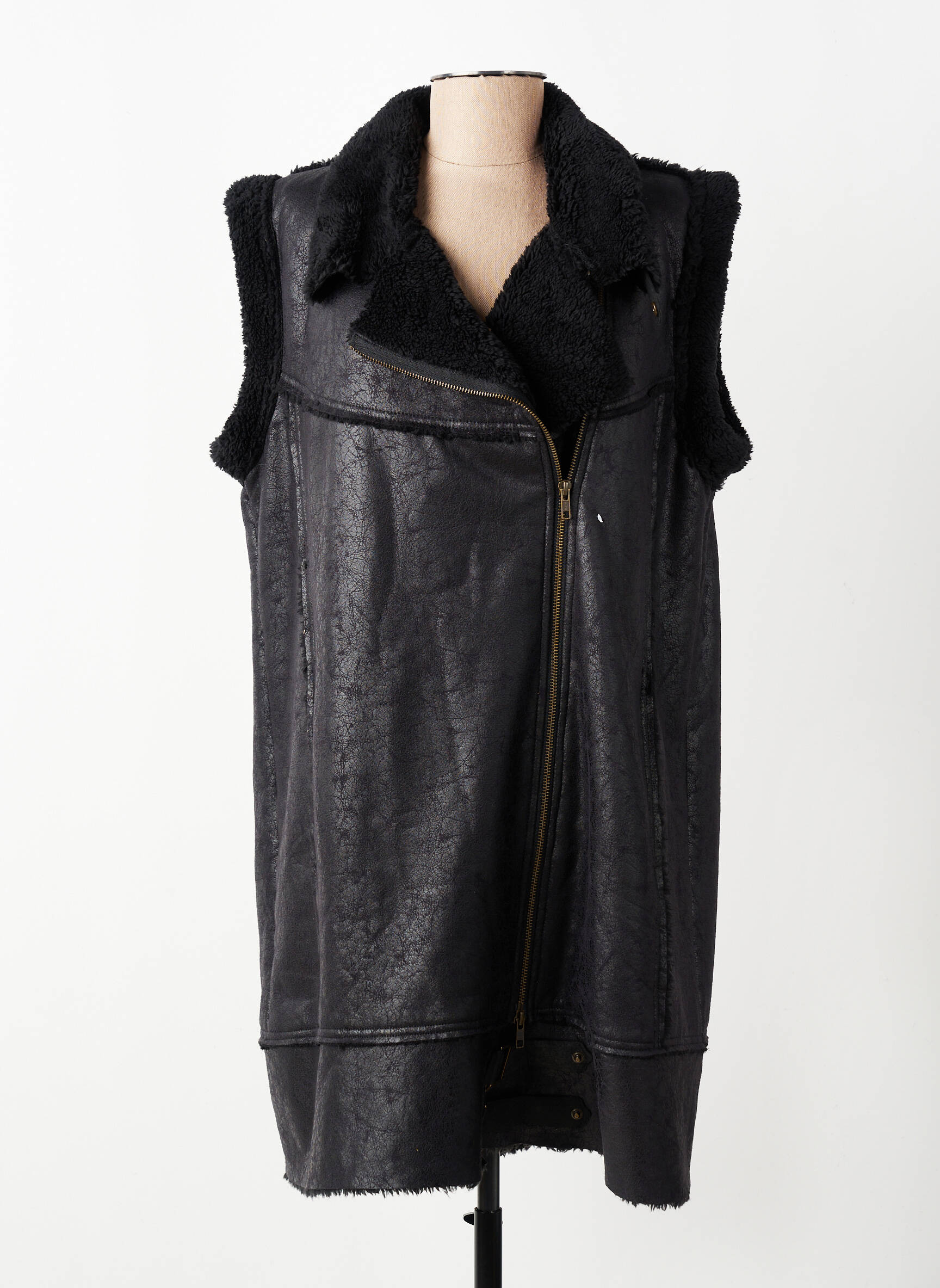 Manteau long coupe droite sans capuche noir BOHÉME femme