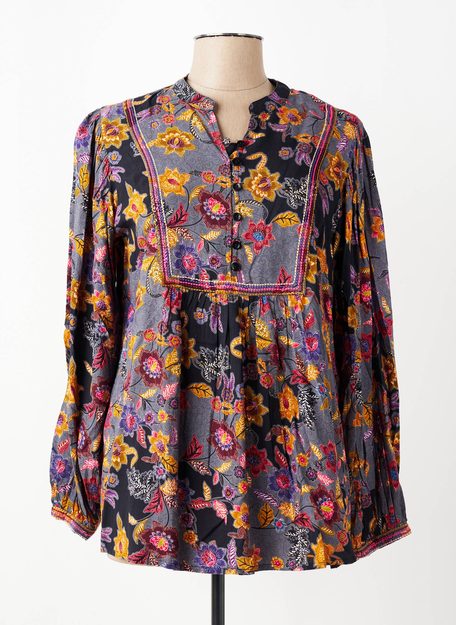 Blouse tissage popeline manches longues noir AGATHE & LOUISE femme