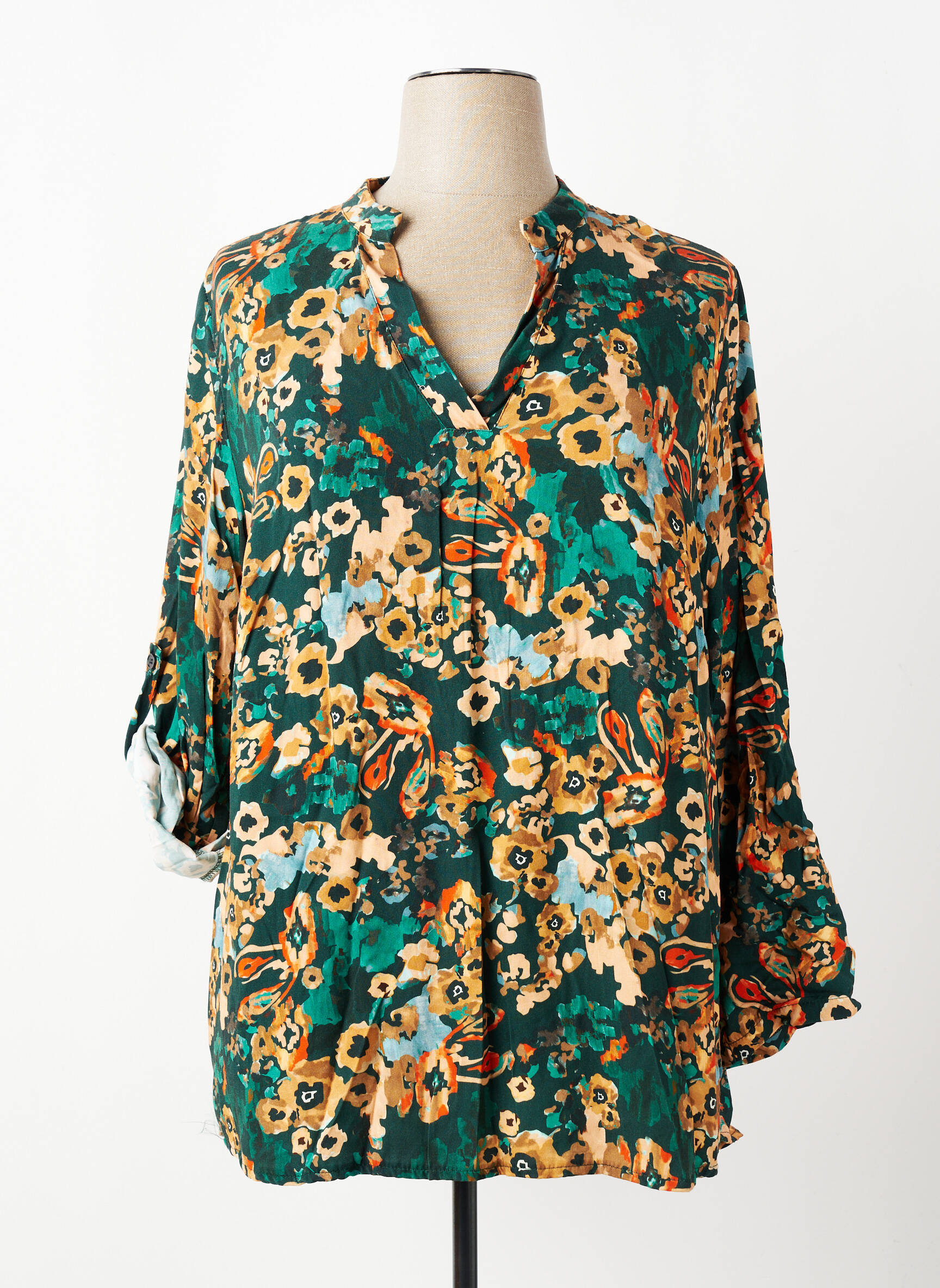 Blouse tissage popeline manches longues vert COULEURS DU TEMPS femme